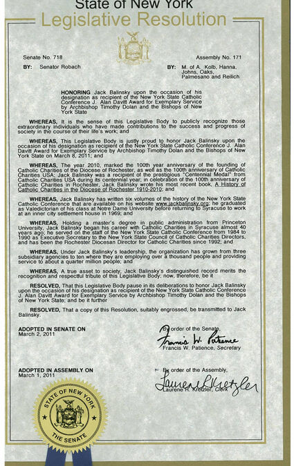 Legislative Resolution Honoring Jack Balinsky